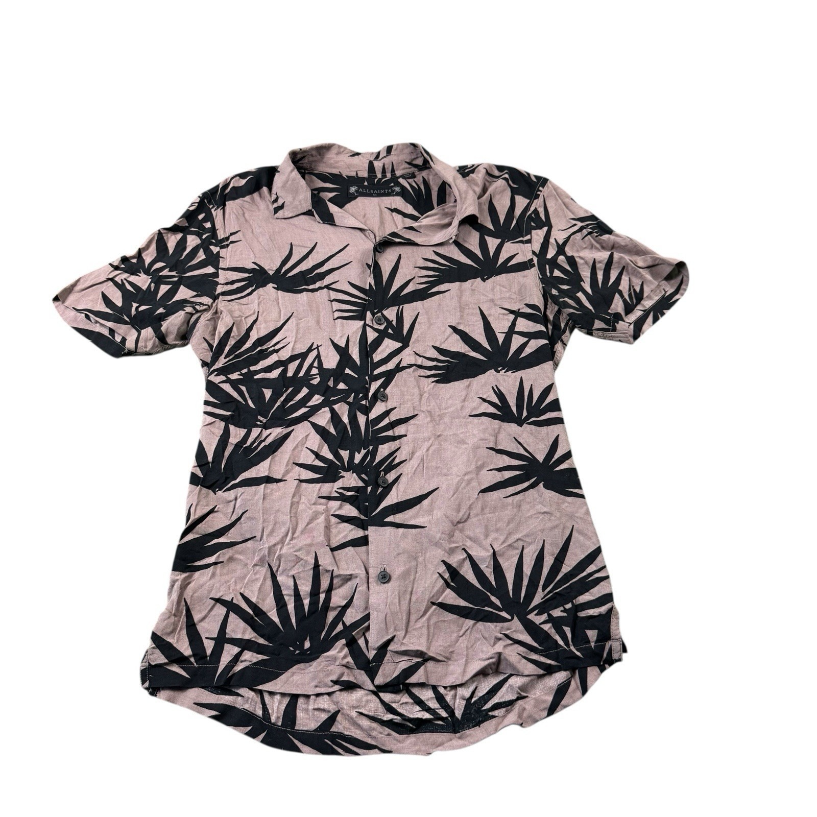Allsaints Gray Black Bamboo Viscose S/S Button Front Size Xs